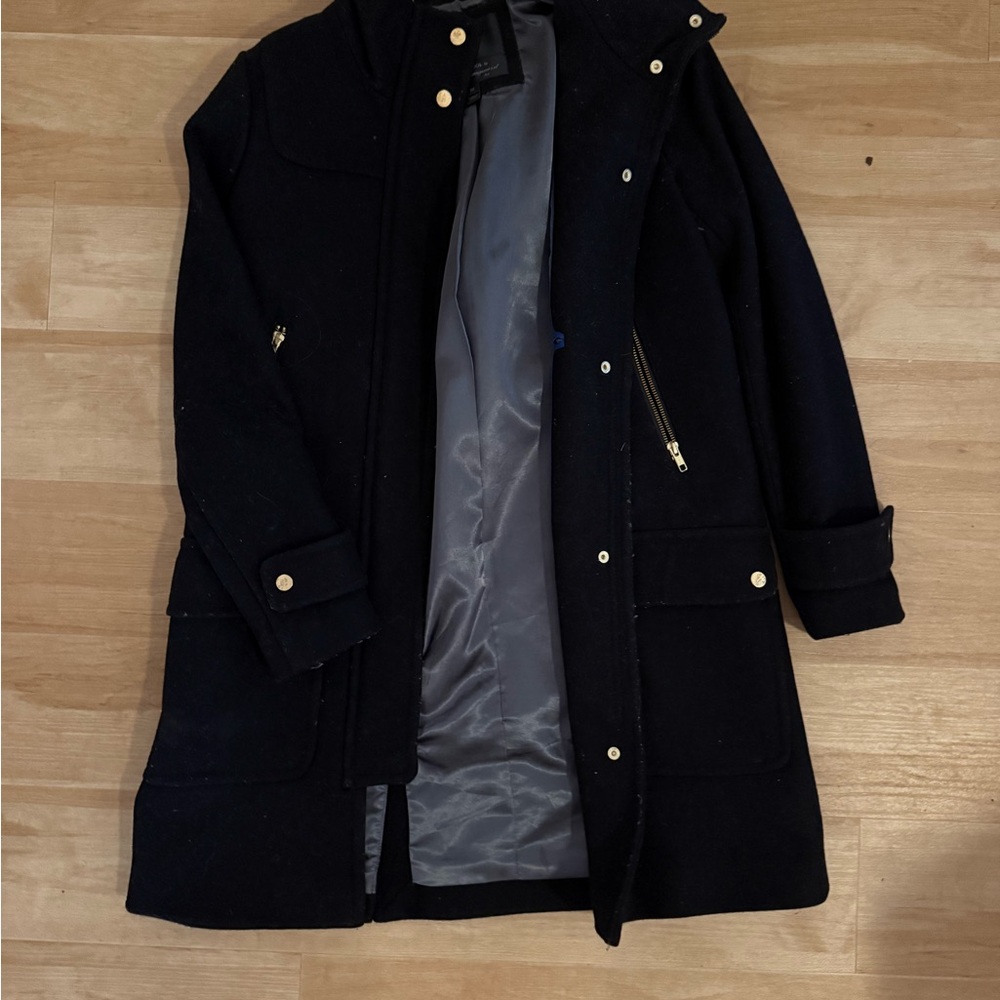 J. Crew Black Wool Coat with Silver Lining